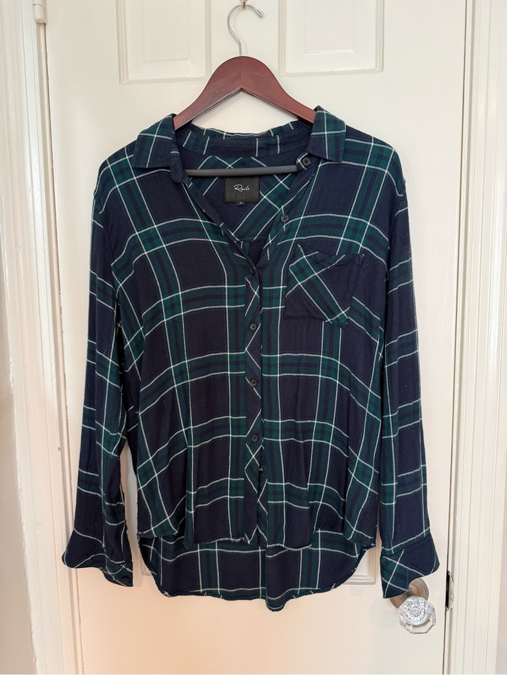 Rails Navy and Green Plaid Button-Down Shirt